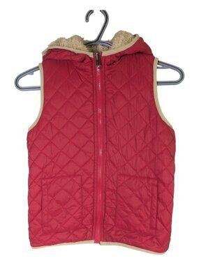 ZYIA Kids Red Quilted Reversible Hooded‎ Vest with Tan Sherpa Accent Size 8/9